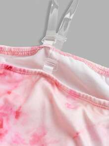 SHEIN Tween Girls Floral Print Ruched Hem Cropped Cami With Sheer Straps & Layered Cute Mini Skirt 2-Piece Set - Pink - View 3