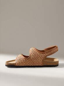 Solecia Ladies Spring And Summer New Brown Woven Open-Toe Buckle With Light Luxury Fashion Versatile Sandals - Casual Outdoor Beach Vacation Wind Retro Bohemian Wind Internet Celebrity Recommendation Fairy Wind French Minimalist Design Wood Grain Shoes - Brown - View 4