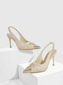 CUCCOO SZL Women Shoes Pointed Thin High Heel Light Apricot Kink Back Strap Simple Fashion Sexy Wedding Banquet Party Ladies High Heel Shoes Back Strap Slingback Women's Shoes - Beige - View 1