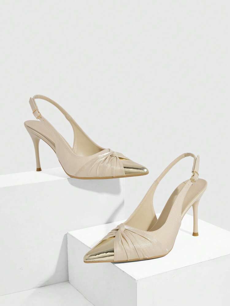 CUCCOO SZL Women Shoes Pointed Thin High Heel Light Apricot Kink Back Strap Simple Fashion Sexy Wedding Banquet Party Ladies High Heel Shoes Back Strap Slingback Women's Shoes