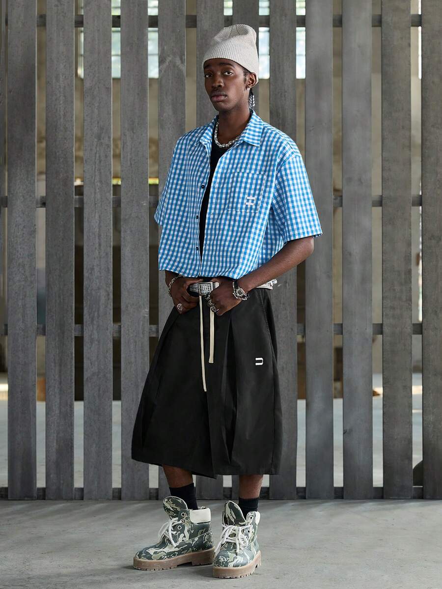 NEON BLANC 男士休闲宽松阔腿裤，饰有刺绣细节 - 黑色 - 查看 1