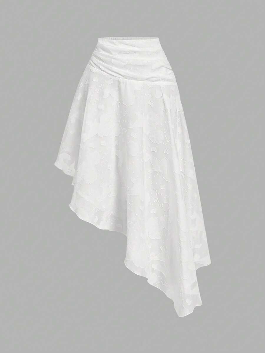 SHEIN MOD 女士嬉皮雪纺镂空不对称下摆半身裙，波西米亚风A字裙，不对称下摆半身裙，休闲半身裙，约会半身裙，生日半身裙，百搭半身裙 - 白色 - 查看 1