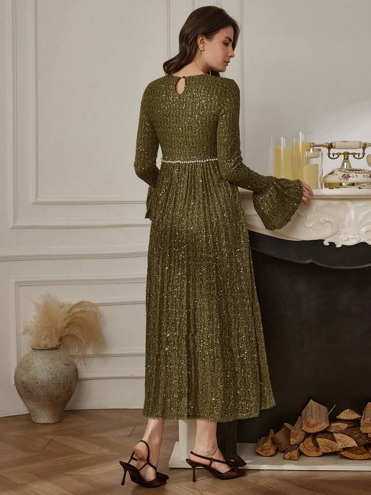 Elegant Midi Dress For Women, Designed With Shiny Fabric, Suitable For Dates, Weddings, Parties, Casual Vacations, Spring/Summer Sparkly Dress Sundress