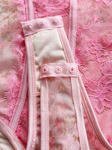 Soleia 豹纹蕾丝边紧身胸衣连体衣，性感露背细肩带修身连体衣，适合度假、约会、情人节、下午茶等场合 - 彩色 - 查看 6