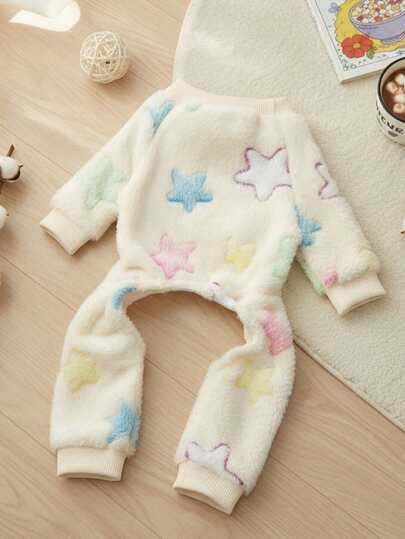 PETSIN 1pc Warm Fleece Pet Dog/Cat Jumpsuit With Colorful Star Print, Yellow