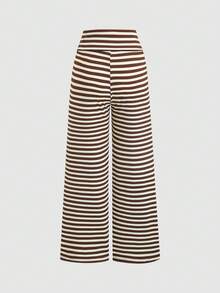 Sweetra Conjunto de pantalones de talle alto, ajustado y de rayas en marrón y negro, de estilo universitario retro y casual, versátil para citas de primavera/verano, uso diario y viajes - Multicolor - Ver 5