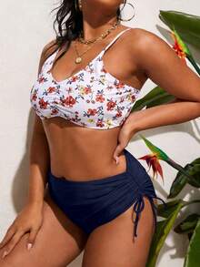 Swim Vcay Bottom de traje de baño de triángulo con cordón lateral para vacaciones de playa de talla grande - Azul Marino - Ver 4