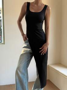 Livesso Women's Asymmetric Hem Casual Sleeveless Top, Suitable For Music Festival, Valentine's Day, Street Style, Vacation, Spring/Summer - Black - View 6