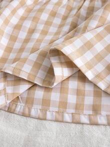 Vintaside Kids Bộ đồ bé gái gồm áo dài tay cổ tròn kẻ caro thêu hoa và quần jean rách, kiểu dáng thường ngày và đi nghỉ mát, thích hợp cho bé gái mặc hàng ngày và đi nghỉ mát. - Màu Khaki - Xem 7