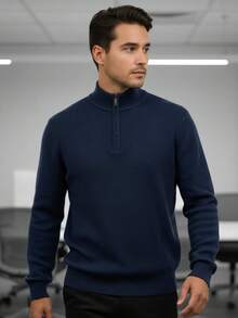 Jersey de punto acanalado con cierre para hombre | Estilo Casual - Azul Marino - Ver 2