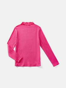SHEIN EZwear Maglietta a maniche lunghe con collo alto a costine, taglia grande, colore rosso rosa - Fucsia - Visualizzare 3