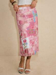 Poéselle 女士花卉豹纹印花松紧腰休闲半身裙 - 彩色 - 查看 3