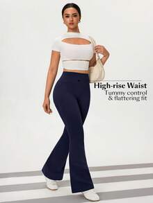 SHEIN FlexDen Women's Casual Minimalist Stretchy Flare Jeans - Navy Blue - View 6