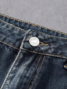 Manfinity Denimwave Jeans rectos de pierna suelta y lavados casual para hombres - Azul - Ver 6
