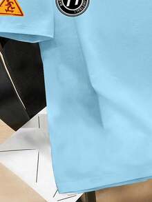 Manfinity Joysei Camiseta de manga corta casual y de moda para hombre con estampado de calavera y letras, para verano - Azul - Ver 4