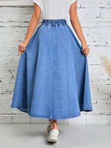 EMERY ROSE Women's Button Waist Design Pocket Casual Denim Skirt - Medium Wash - View 2