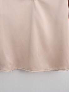 Franclia 女士V领珍珠点缀缎面织锦衬衫，V领衬衫，珍珠点缀衬衫，女士衬衫，夏季服装，休闲户外服装，时尚优雅休闲衬衫，节日风格，派对风格 - 粉色 - 查看 4