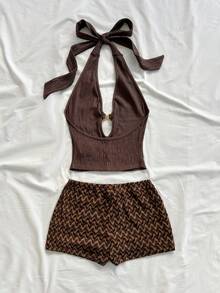 Soleia Women's Sexy Backless Halter Top And Shorts 2 Pieces Set, Summer - Multicolor - View 2