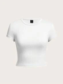 SHEIN EZwear 4pcs/Set Casual Solid Color Versatile Round Neck Short Sleeve Fitted Women T-Shirts, Suitable For Summer,Summer Top - Multicolor - View 4