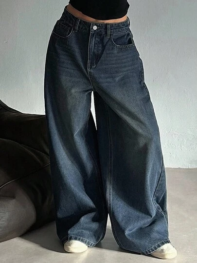 DAZY Women's Casual Loose Fit Versatile Korean Style Wide Leg Jeans