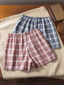 2条装男士格子松紧腰休闲日常平角内裤 - 彩色 - 查看 2