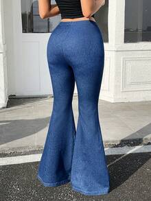 Flexra 女士休闲水洗低腰喇叭牛仔裤 - 藍色 - 查看 2