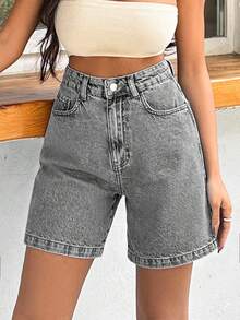 EURMUSE 100%Cotton Rigid Medium Wash Women Short - Grey - View 8