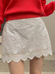 DAZY Women's Embroidered Crochet Elegant A-Line Mini Skirt - White - View 7