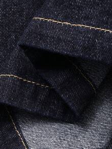 FRIFUL 女士落肩长袖单排扣外套和牛仔裙休闲套装 - 藍色 - 查看 3