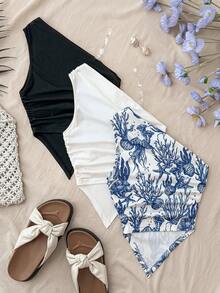 SHEIN 3pcs Tween Girls' Summer Fitted Casual Minimalist Comfortable Asymmetric Hem Camisole Set - Multicolor - View 2