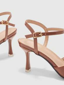 CUCCOO BIZCHIC Women's Pointed Toe Buckle Design Elegant Slim High Heel Pumps - Brown - View 5