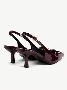 CUCCOO CHICEST Giày cao gót nữ mũi nhọn, thiết kế khóa cài, trang trí nơ, phù hợp mang hàng ngày, thời trang. - Màu Đỏ Sâu - Xem 9
