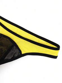 1pc Fashionable Yellow Lace Trim Sexy Briefs For Men - Multicolor - View 7
