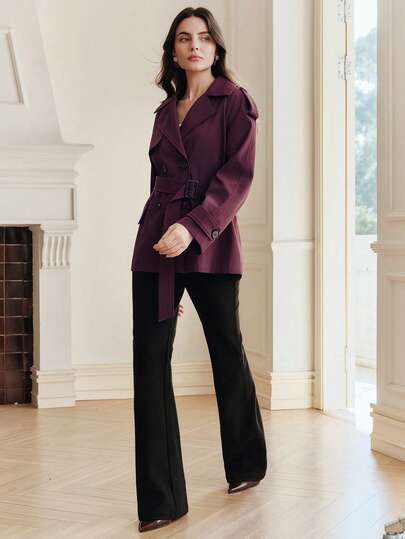 Anewsta Early Spring Brown-Red Women's Casual Chic Outdoor Fashionable Short Trench Coat