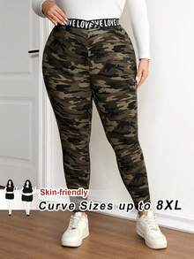 SHEIN CURVE+ 大码女式迷彩印花紧身裤，腰部饰有字母和春季花卉印花图案 - 彩色 - 查看 11