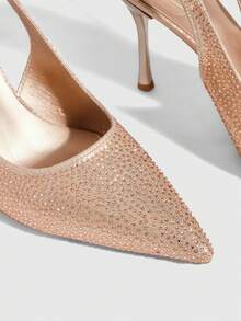 CUCCOO SZL Women Shoes Fashion Pointed Stiletto Champagne Full Diamond Back Lift Sexy Banquet Party Ladies High Heel Back Empty Shoes Women's Shoes - Champagne - View 5