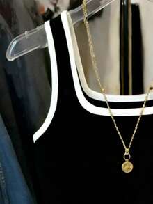 Resyla 畅销撞色圆领修身女式背心 - 黑與白 - 查看 3