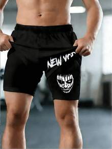 SHEIN Bolty 1 件装青少年男童图案抽绳腰网眼短裤，适合上学、春季穿着、青少年男童服装、青少年男童外套、春季返校季 - 黑色 - 查看 8