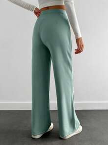 EURMUSE Women's Solid Color High Waist Wide Leg Casual Suit Pants - Mint Green - View 2