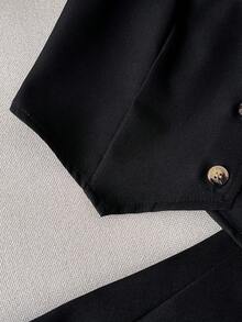 Firerie Kids 少女新款通勤百搭两件套，轻盈奢华简约露脐无袖上衣搭配百褶迷你裙套装 - 黑色 - 查看 4