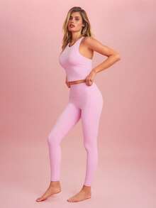GLOWMODE 26" FeatherFit™ Insta-Cinch 2.0 Tummy Control Leggings With Side Pockets Anti-See-Through Shorts Low Impact Yoga Daily Fall Winter - Tropical Pink - View 10