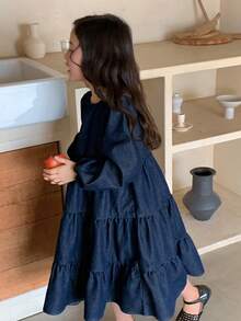 DAZY 韩版少女水洗圆领宽松牛仔连衣裙 - 藍色 - 查看 1