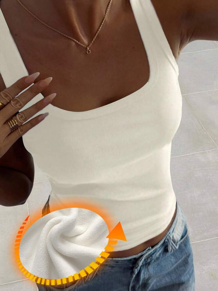Women's Solid Color Warm Thermal Lined Slim Fit Camisole, Autumn/Winter
