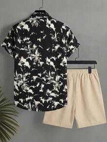 Horizaway 男士夏季度假全印花纽扣衬衫和短裤套装 - 彩色 - 查看 3