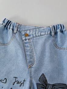 SHEIN 2件套 女童蝴蝶领直筒牛仔裤和短袖T恤 - 彩色 - 查看 3