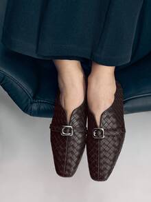 Mnmlis Sepatu Flat Wanita Serbaguna untuk Komuter dengan Gesper, Cocok untuk Hari Valentine - Redwood - View 11