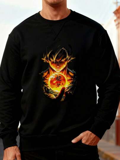 Hombre004 Sudadera   Hombre  con Imagen de  Sosteniendo la Esfera de Dragón, Diseño de Anime de Alto Impacto Visual, Para Fans de Series Japonesas y Coleccionistas, Ropa Casual con Temát