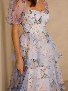 Enchnt Women's Elegant Party Floral Print Dress - Baby Blue - View 3