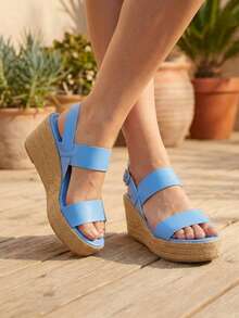 Sandalia de plataforma con tiras anchas, disponible en negro y azul - Azul - Ver 3