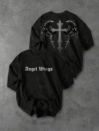 Sport MetroGents 男士圆领字母十字印花休闲百搭日常运动短袖T恤